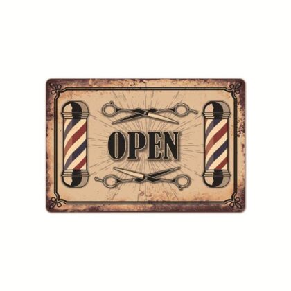 Placa Metalica para Barbearia quadrada - OPEN